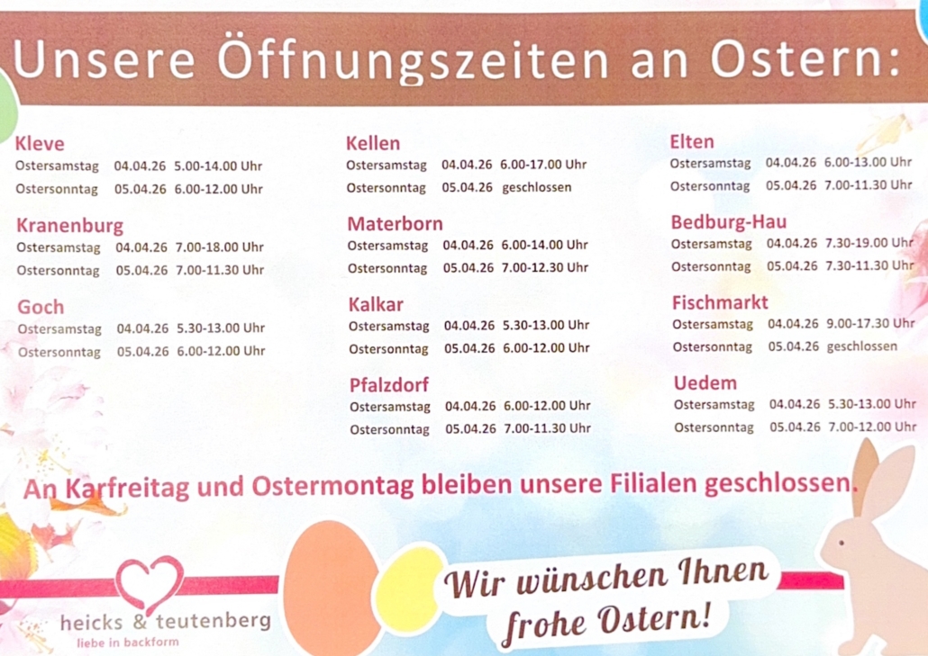 Öffnungszeiten Ostern 2026 2